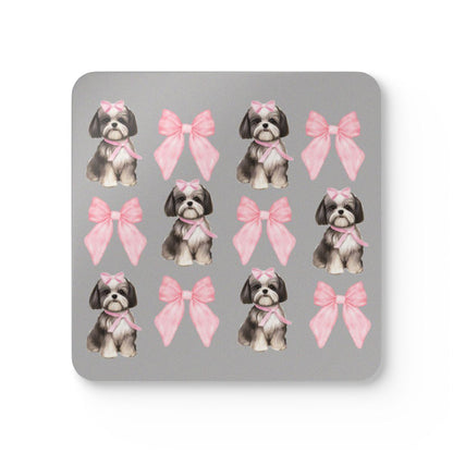 Shih Tzu with Pink Bows Coaster Set – Perfect Gift for Dog Lovers