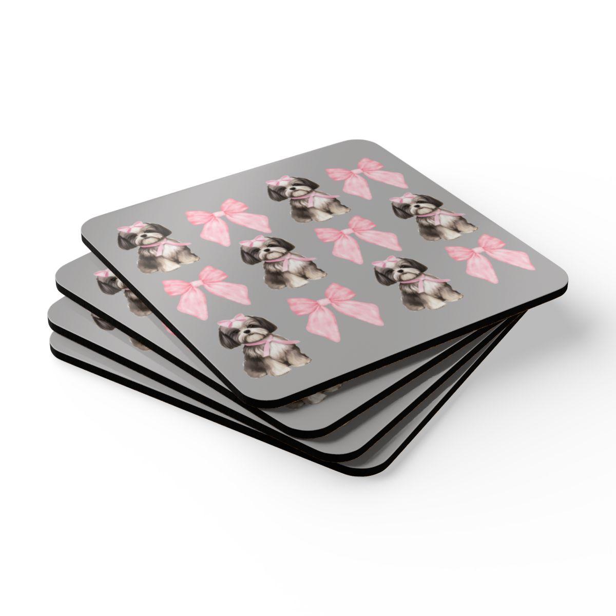 Shih Tzu with Pink Bows Coaster Set – Perfect Gift for Dog Lovers