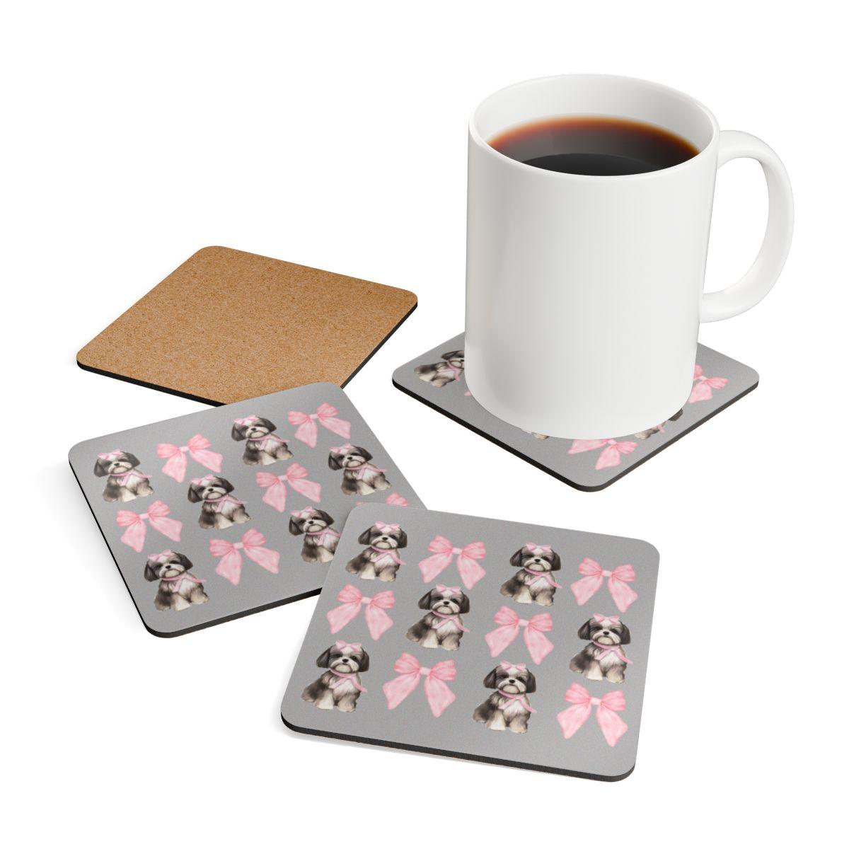 Shih Tzu with Pink Bows Coaster Set – Perfect Gift for Dog Lovers