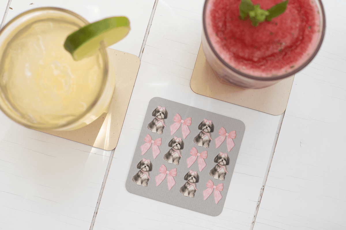 Shih Tzu with Pink Bows Coaster Set – Perfect Gift for Dog Lovers
