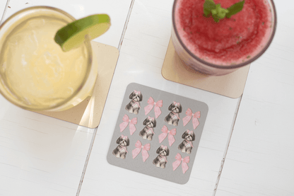 Shih Tzu with Pink Bows Coaster Set – Perfect Gift for Dog Lovers