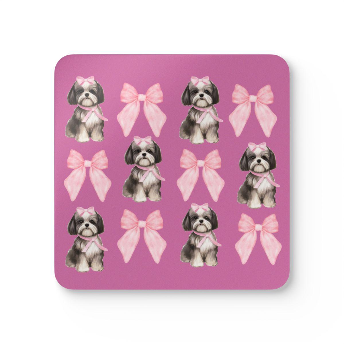 Shih Tzu with Pink Bows Coaster Set – Perfect Gift for Dog Lovers