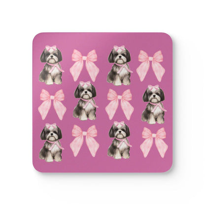 Shih Tzu with Pink Bows Coaster Set – Perfect Gift for Dog Lovers