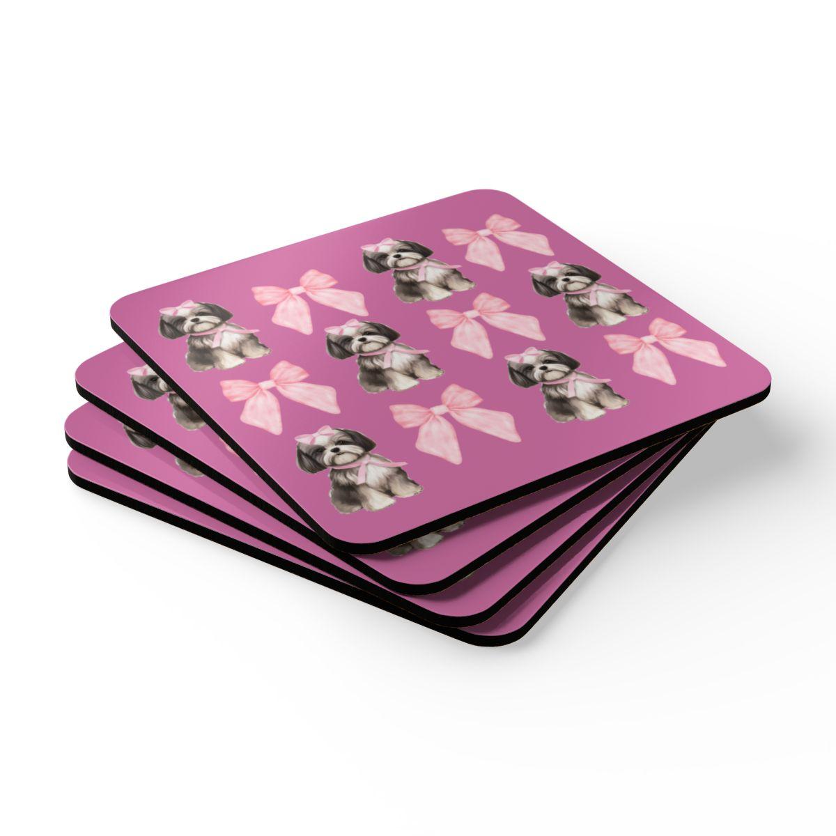 Shih Tzu with Pink Bows Coaster Set – Perfect Gift for Dog Lovers