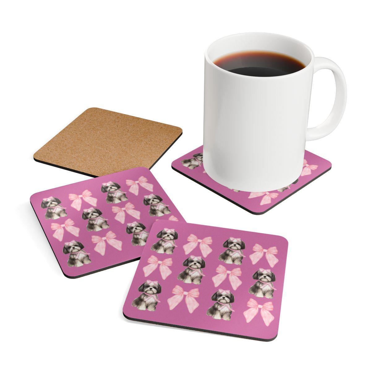 Shih Tzu with Pink Bows Coaster Set – Perfect Gift for Dog Lovers