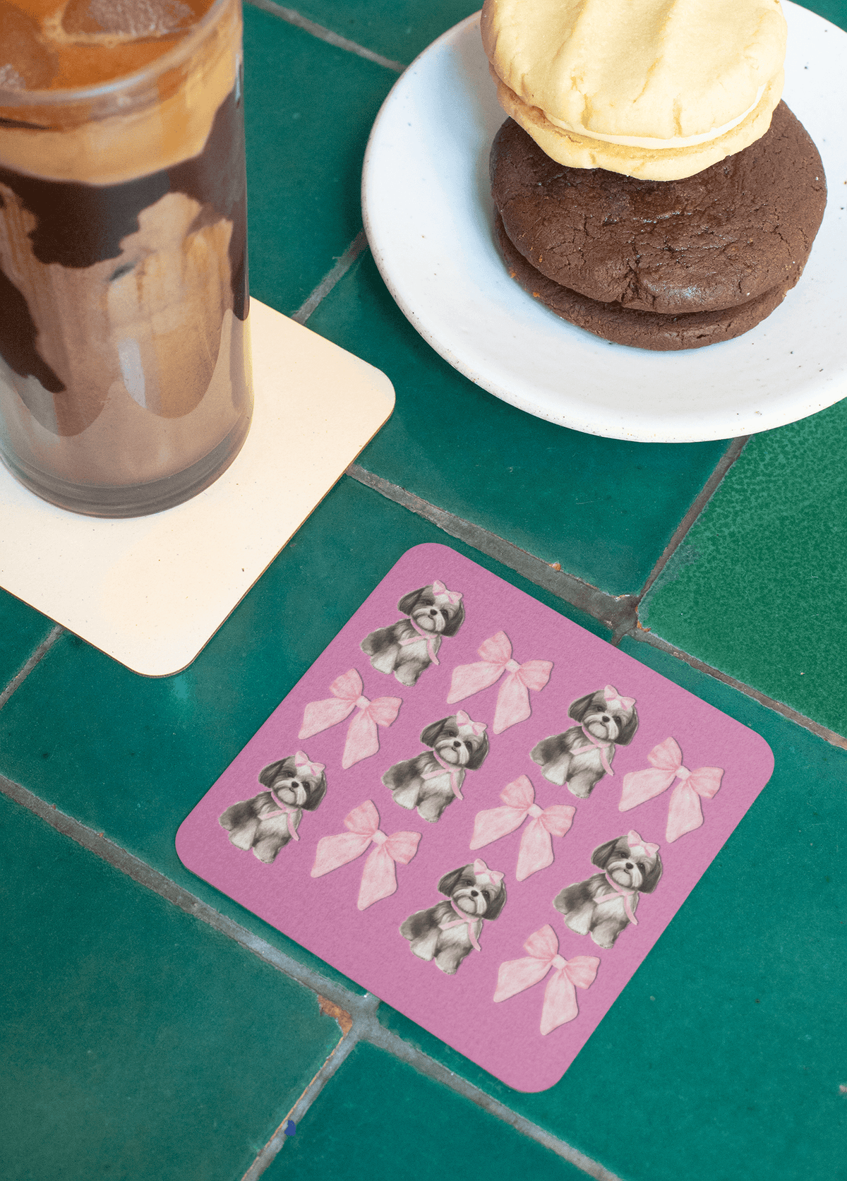 Shih Tzu with Pink Bows Coaster Set – Perfect Gift for Dog Lovers