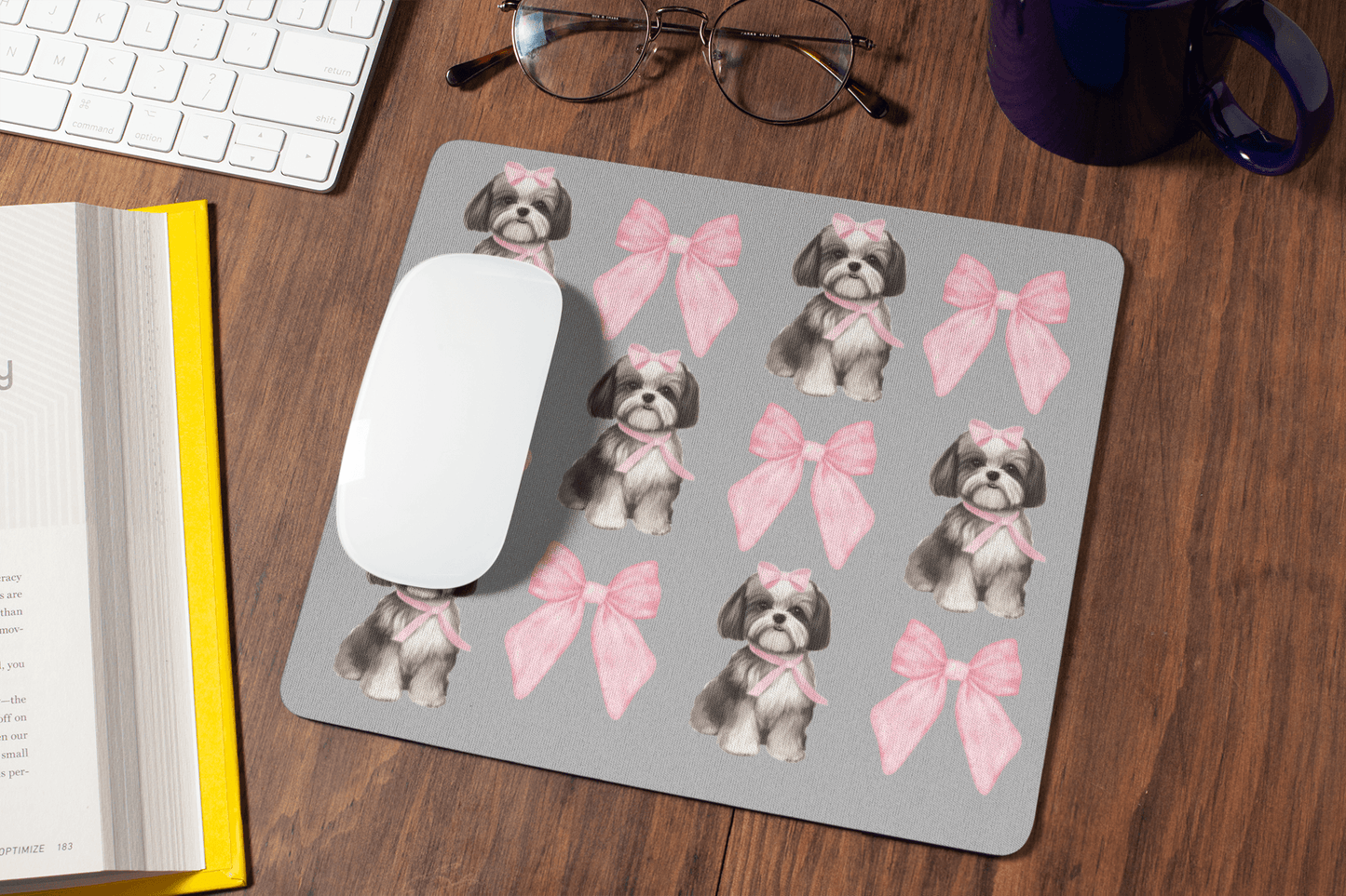 Shih Tzu with Pink Bows Mouse Pad – Cute Gift for Dog Lovers