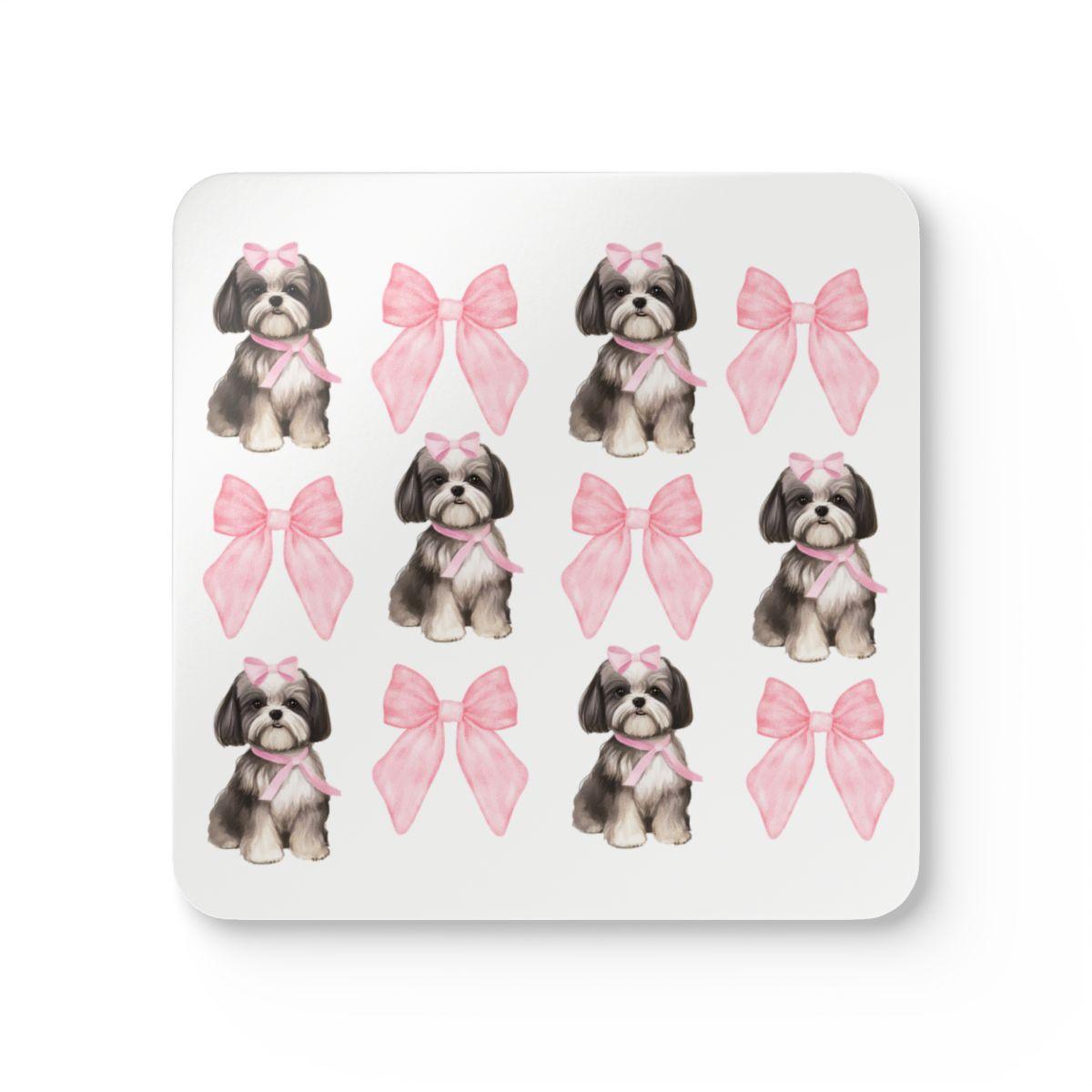 Shih Tzu with Pink Bows Coaster Set – Perfect Gift for Dog Lovers