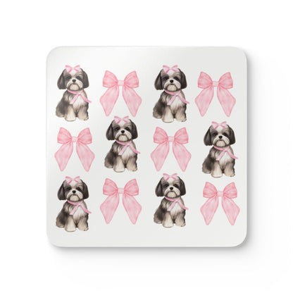 Shih Tzu with Pink Bows Coaster Set – Perfect Gift for Dog Lovers