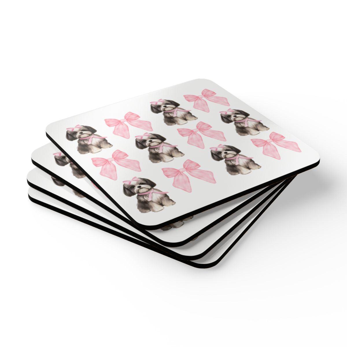 Shih Tzu with Pink Bows Coaster Set – Perfect Gift for Dog Lovers