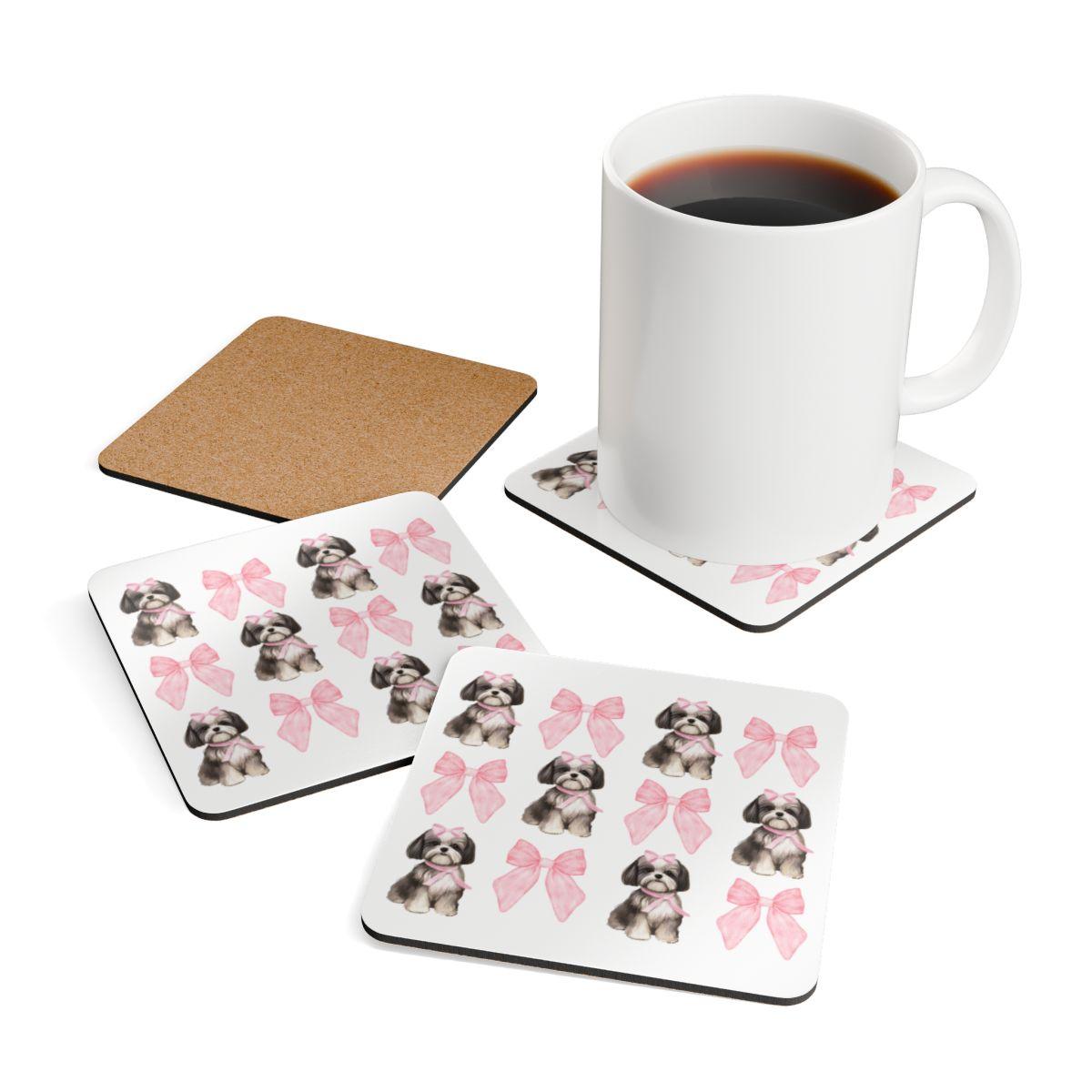 Shih Tzu with Pink Bows Coaster Set – Perfect Gift for Dog Lovers