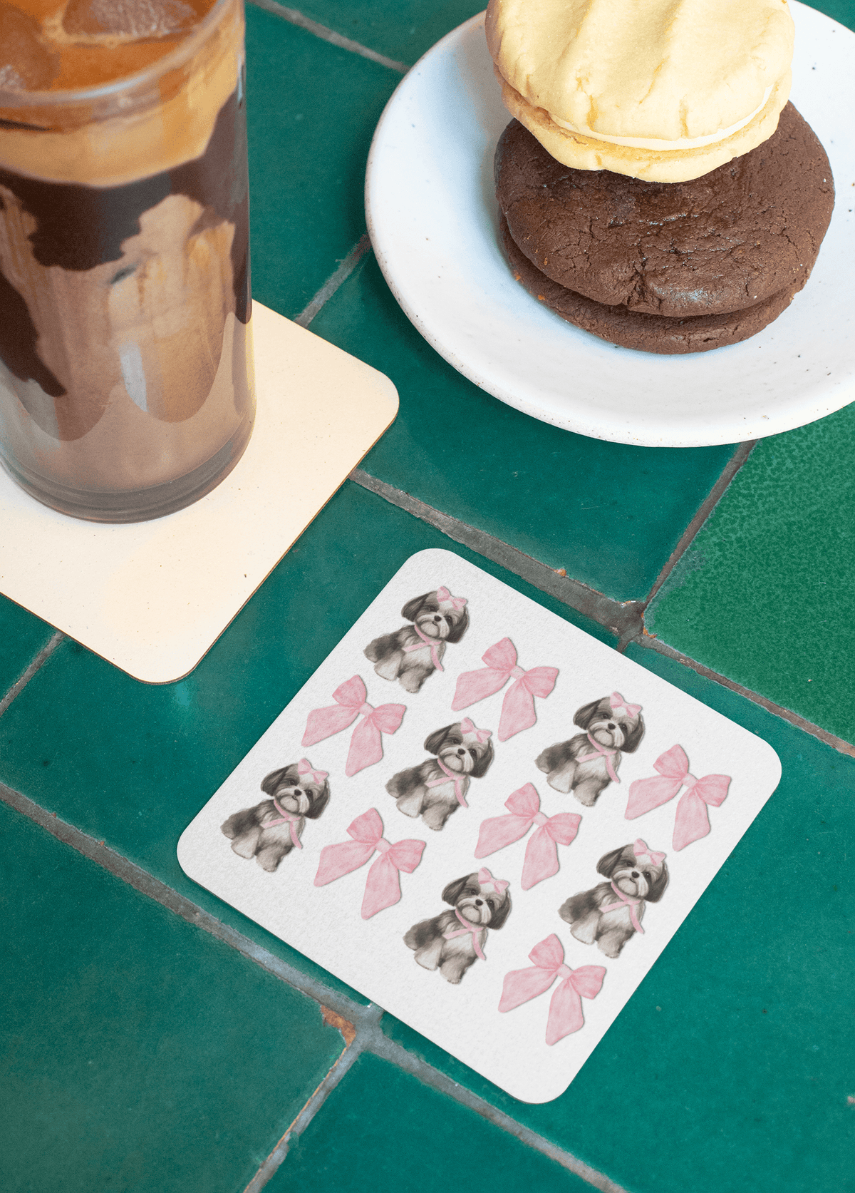 Shih Tzu with Pink Bows Coaster Set – Perfect Gift for Dog Lovers